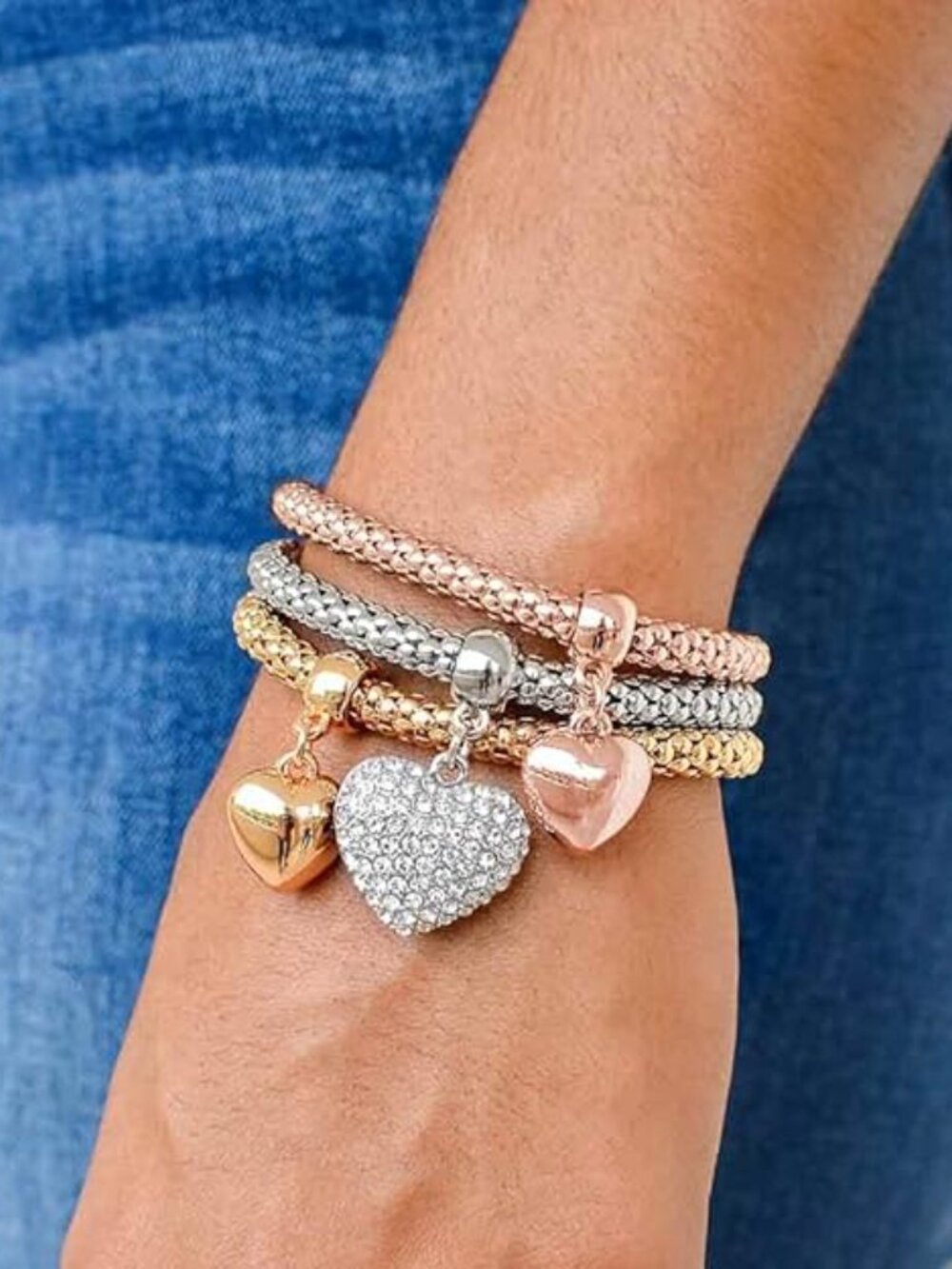 Crystal Charms Multilayer Bracelets - 3PCS Gold/Silver/Rose Gold Corn Chain Brac